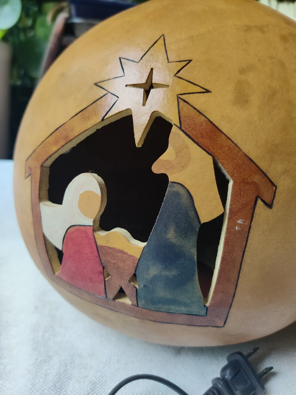 Nativity Manger Gourd Lamp Handmade Christmas Jesus Mary Joseph 11